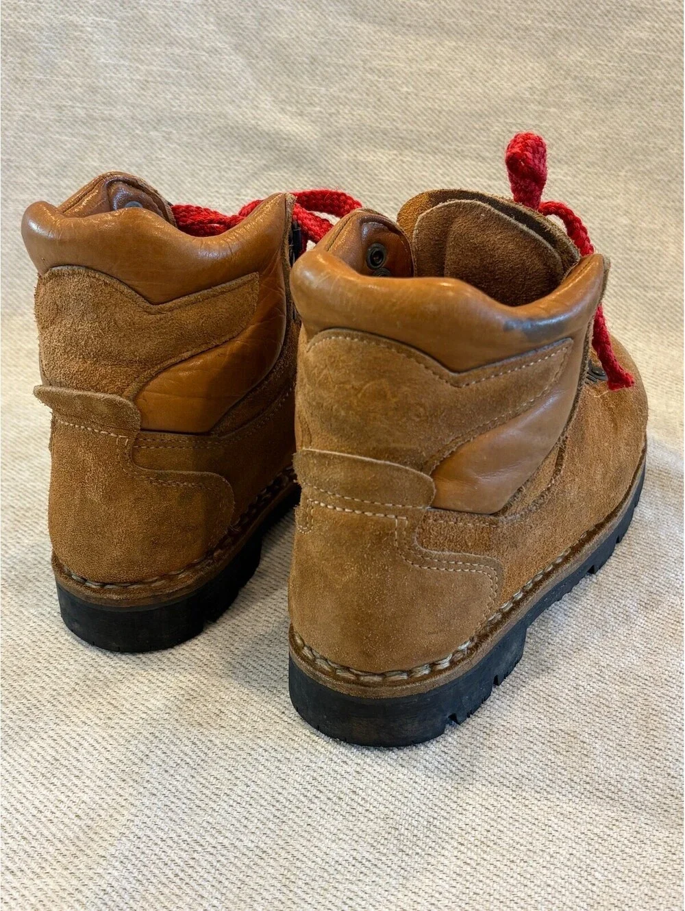 Vintage Kinney Colorado Suede Hiking Boots Vibram Sole Red Laces Men 7 Women 8.5